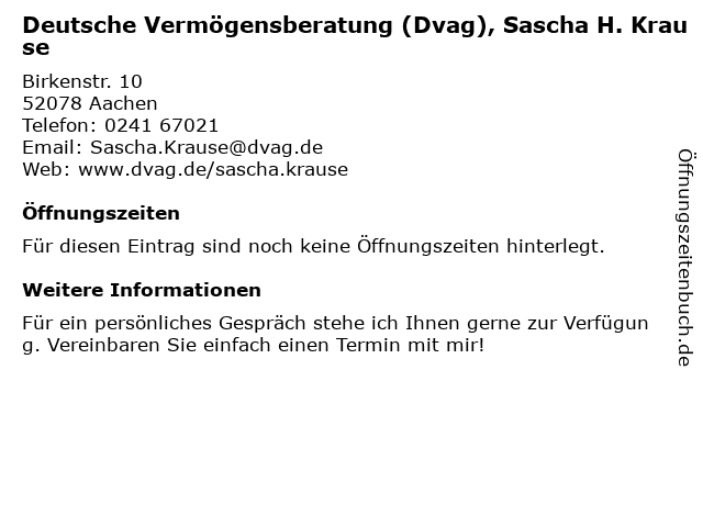 ᐅ Offnungszeiten Deutsche Vermogensberatung Dvag Sascha H Krause Birkenstr 10 In chen