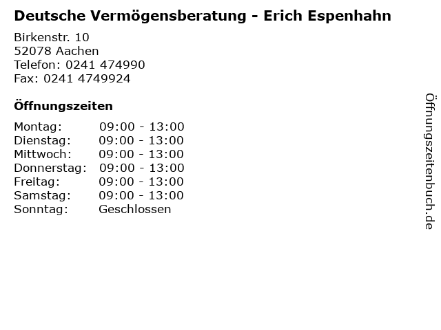 ᐅ Offnungszeiten Deutsche Vermogensberatung Erich Espenhahn Birkenstr 10 In chen