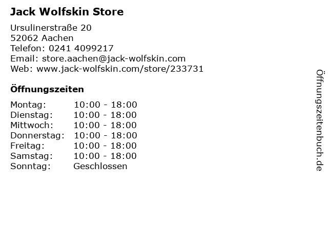 Blind vertrouwen Wiens stout ᐅ Öffnungszeiten „Jack Wolfskin Store“ | Ursulinerstraße 20 in Aachen