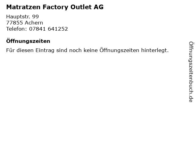 á Offnungszeiten Matratzen Factory Outlet Ag Hauptstr 99 In Achern