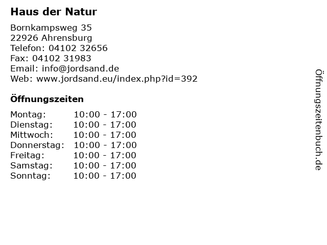 ᐅ öffnungszeiten Haus Der Natur Bornkampsweg 35 In