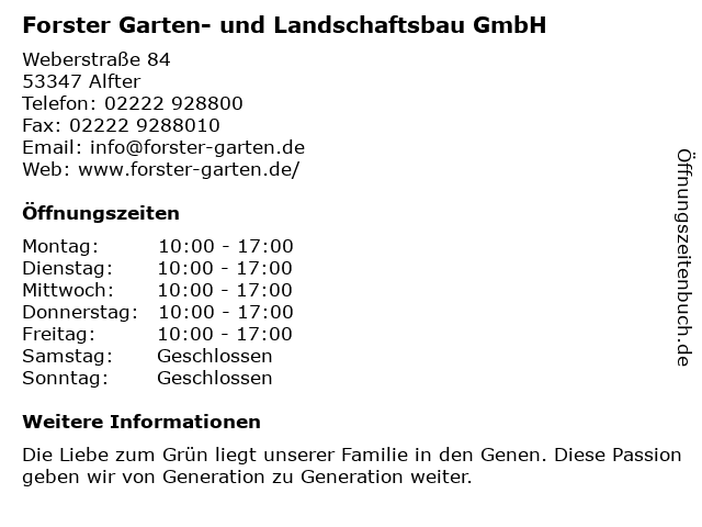 ᐅ Offnungszeiten Forster Garten Und Landschaftsbau Gmbh Co Kg