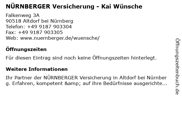 á… Offnungszeiten Nurnberger Versicherung Kai Wunsche Falkenweg 3a In Altdorf Bei Nurnberg