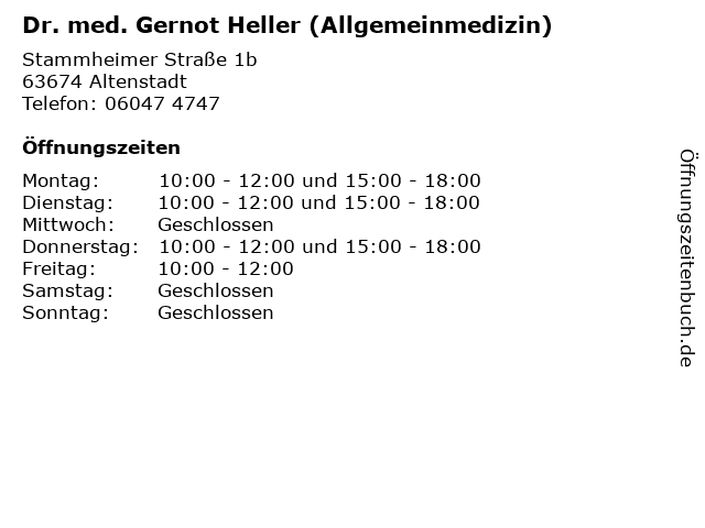 ᐅ Öffnungszeiten „Dr. med. Gernot Heller (Allgemeinmedizin