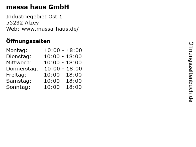 ᐅ Offnungszeiten Massa Haus Gmbh Industriegebiet Ost 1 In Alzey