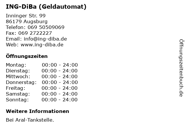 ᐅ Offnungszeiten Ing Diba Geldautomat Inninger Str 99 In Augsburg