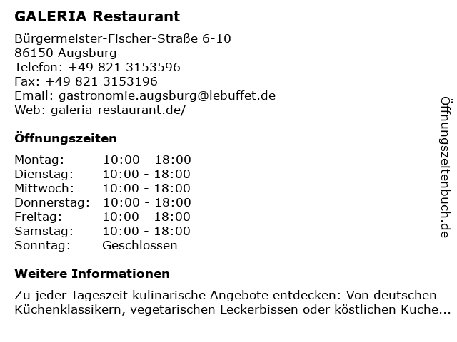 ᐅ Offnungszeiten Karstadt Restaurant Burgermeister Fischer Strasse 6 10 In Augsburg