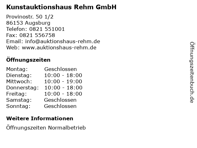 ᐅ Offnungszeiten Kunstauktionshaus Rehm Gmbh Provinostr 50 1 2 In Augsburg