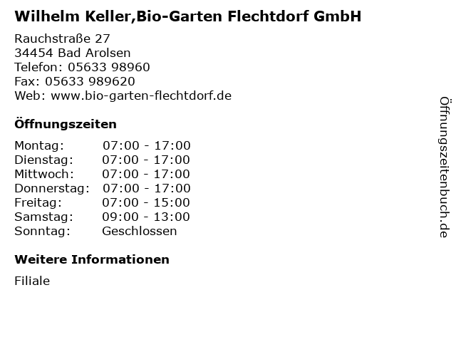 ᐅ Offnungszeiten Wilhelm Keller Bio Garten Flechtdorf Gmbh