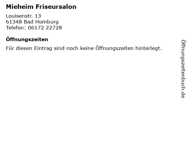 ᐅ Offnungszeiten Mieheim Friseursalon Louisenstr 13 In Bad Homburg