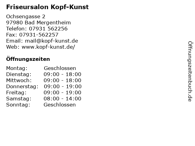 ᐅ Offnungszeiten Friseursalon Kopf Kunst Ochsengasse 2 In Bad Mergentheim