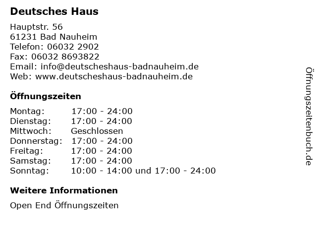 ᐅ Offnungszeiten Deutsches Haus Hauptstr 56 In Bad Nauheim