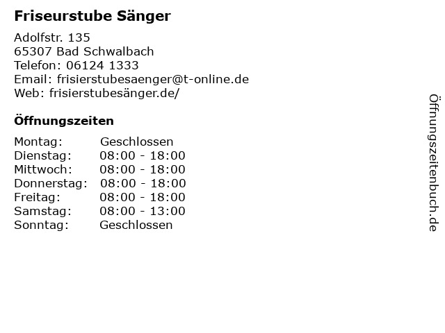 ᐅ Offnungszeiten Erhard Sanger Friseur Adolfstr 135 In Bad Schwalbach