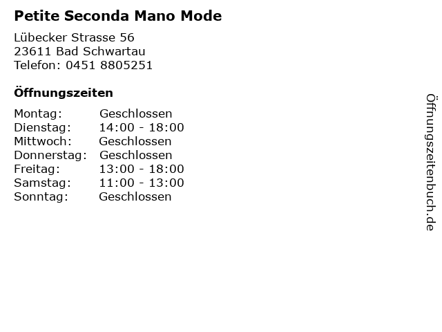 ᐅ Öffnungszeiten „Petite Seconda Mano Mode“