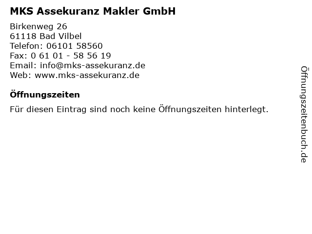 ᐅ Offnungszeiten Mks Assekuranz Makler Gmbh Birkenweg 26 In Bad Vilbel