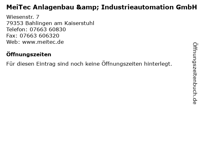 ᐅ Öffnungszeiten „MeiTec Anlagenbau & Industrieautomation GmbH“