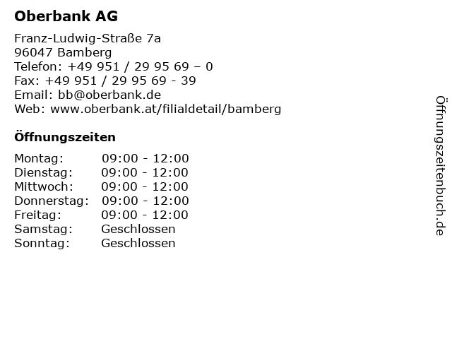 ᐅ Öffnungszeiten „Oberbank AG" | Franz-Ludwig-Straße 7a in ...