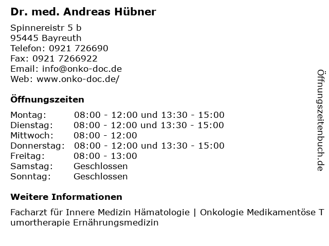 ᐅ Offnungszeiten Dr Med Andreas Hubner Spinnereistr 5 B In