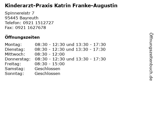 ᐅ Offnungszeiten Kinderarzt Praxis Katrin Franke Augustin