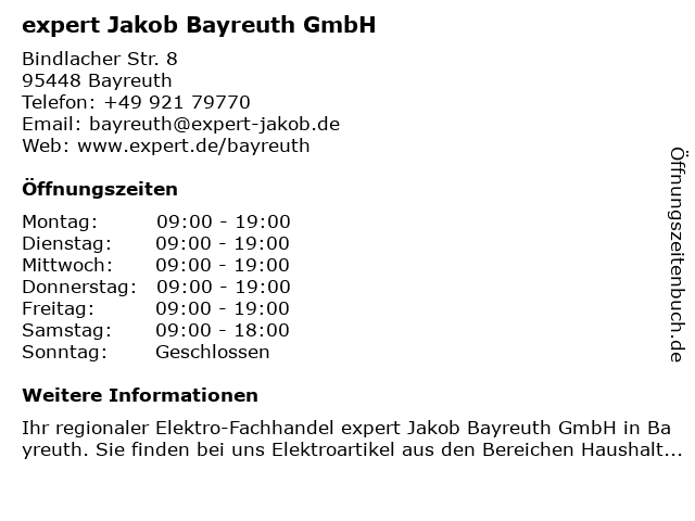 ᐅ Öffnungszeiten „expert Jakob Bayreuth“ Bindlacher