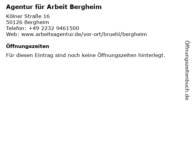 ᐅ Offnungszeiten Agentur Fur Arbeit Bergheim Kolner Strasse 16 In Bergheim