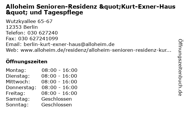 ᐅ Offnungszeiten Alloheim Senioren Residenz Kurt Exner Haus