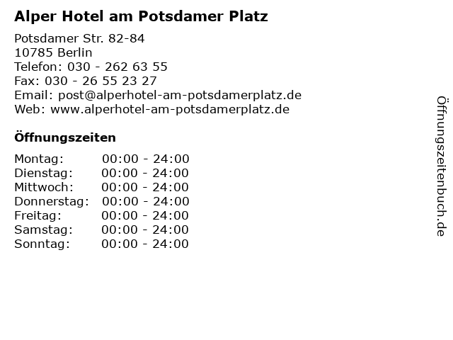 á… Offnungszeiten Alper Hotel Am Potsdamer Platz Potsdamer Str 82 84 In Berlin