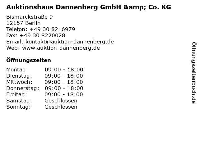ᐅ Offnungszeiten Auktionshaus Dannenberg Gmbh Co Kg Bismarckstrasse 9 In Berlin