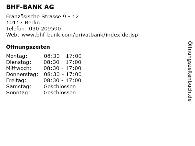 á… Offnungszeiten Bhf Bank Ag Franzosische Strasse 9 12 In Berlin