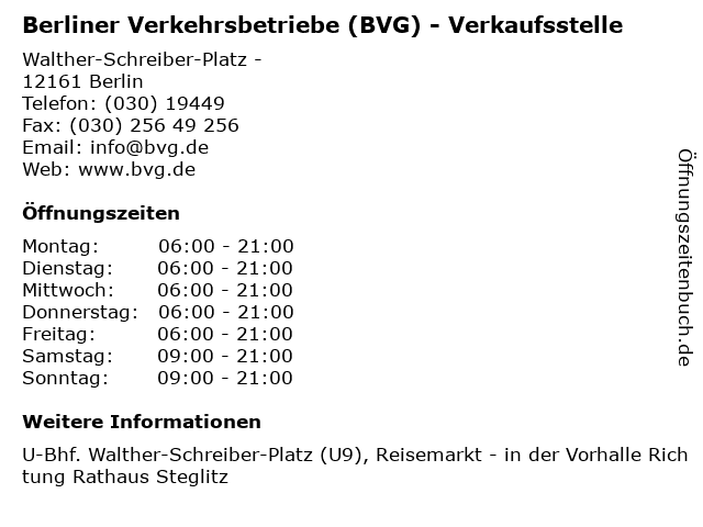 ᐅ Offnungszeiten Berliner Verkehrsbetriebe Bvg