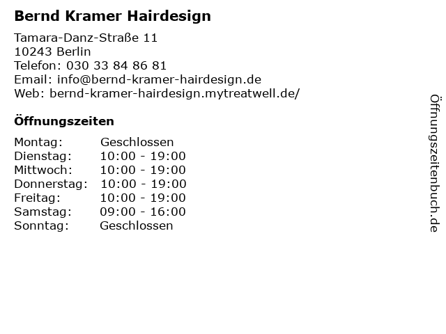 ᐅ Offnungszeiten Bernd Kramer Hairdesign Schonhauser Allee 40 In Berlin