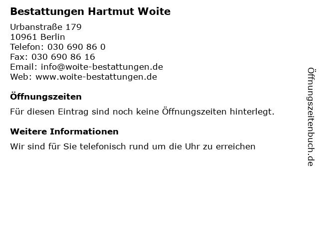 ᐅ Offnungszeiten Bestattungen Hartmut Woite Urbanstrasse 179 In Berlin