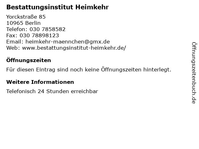 ᐅ Offnungszeiten Bestattungsinstitut Heimkehr Yorckstrasse 85 In Berlin