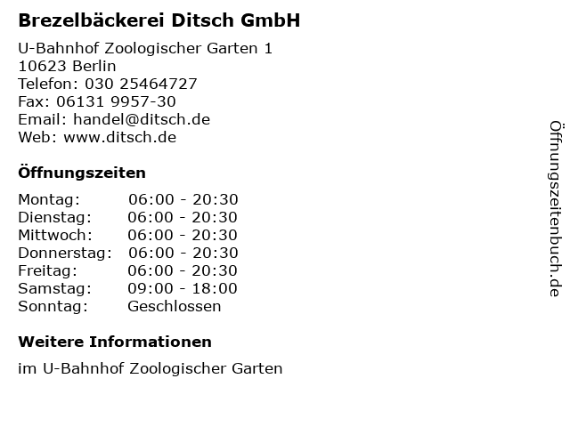 ᐅ Offnungszeiten Brezelbackerei Ditsch Gmbh U Bahnhof