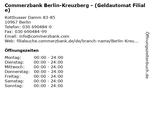 ᐅ Offnungszeiten Commerzbank Berlin Kreuzberg Geldautomat Filiale Kottbusser Damm 85 In Berlin