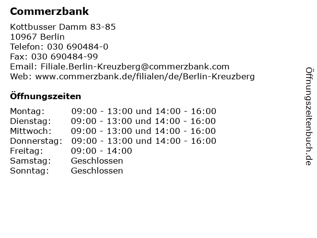 ᐅ Offnungszeiten Commerzbank Berlin Kreuzberg Kottbusser Damm 85 In Berlin