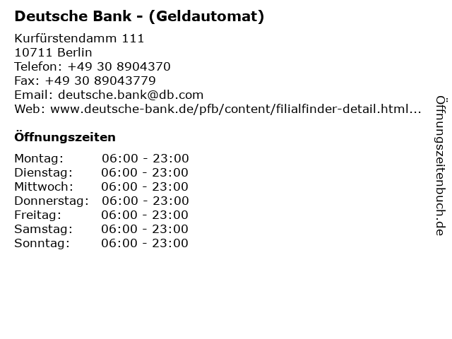 á… Offnungszeiten Deutsche Bank Geldautomat Kurfurstendamm 111 In Berlin