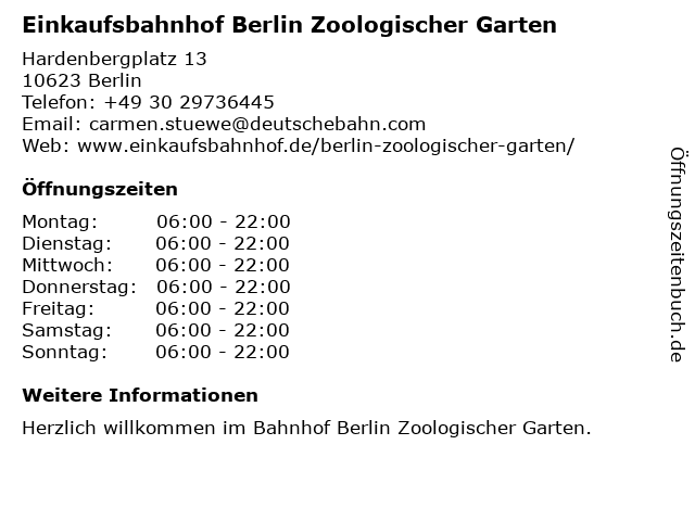 ᐅ Offnungszeiten Einkaufsbahnhof Berlin Zoologischer Garten