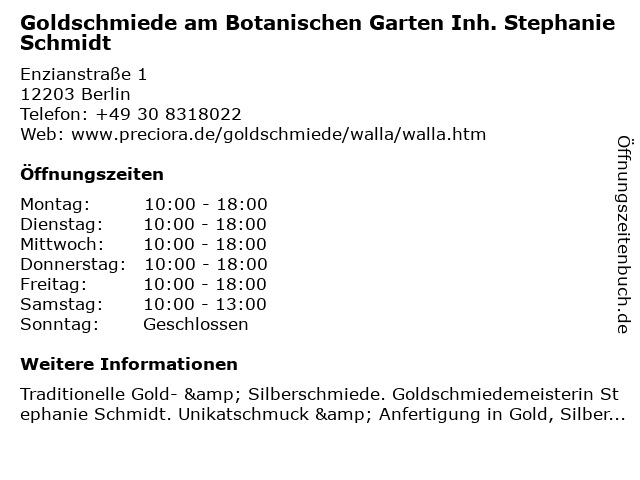 ᐅ Offnungszeiten Goldschmiede Am Botanischen Garten Inh