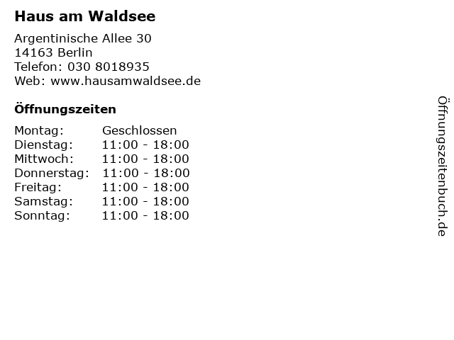 ᐅ Öffnungszeiten „Haus am Waldsee“ Argentinische Allee