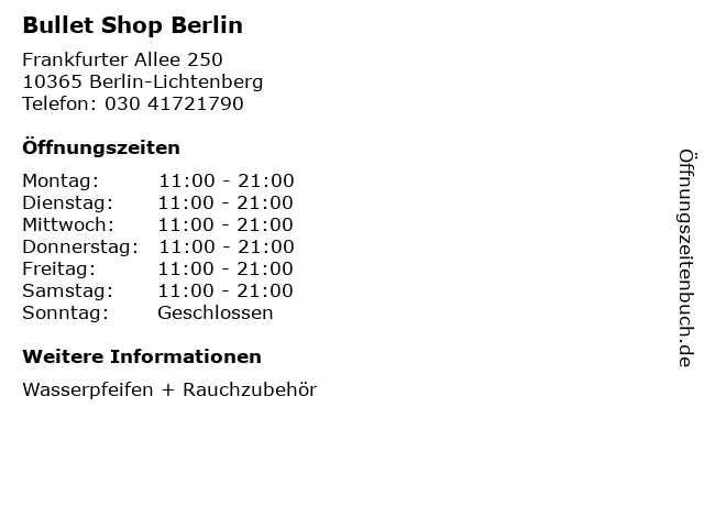 ᐅ Offnungszeiten Bullet Shop Berlin Frankfurter Allee 250 In Berlin Lichtenberg