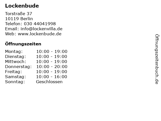 ᐅ Offnungszeiten Lockenbude Torstrasse 37 In Berlin