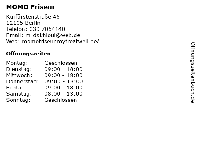 ᐅ Offnungszeiten Momo Friseur Kurfurstenstrasse 46 In Berlin