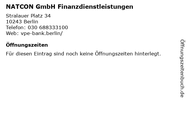 á… Offnungszeiten Natcon Gmbh Finanzdienstleistungen Stralauer Platz 34 In Berlin