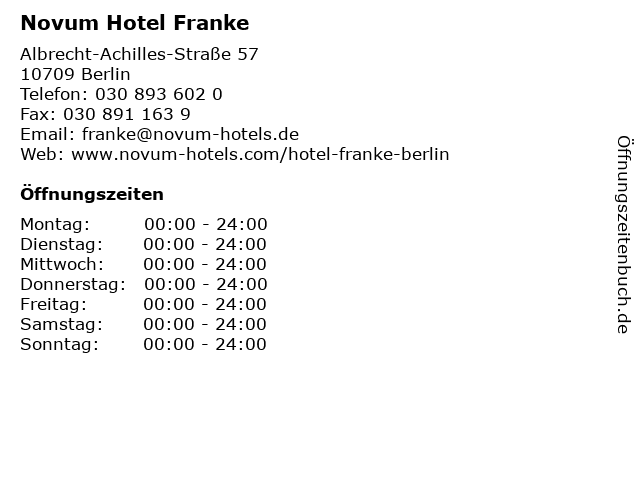 á… Offnungszeiten Novum Hotel Franke Albrecht Achilles Strasse 57 In Berlin