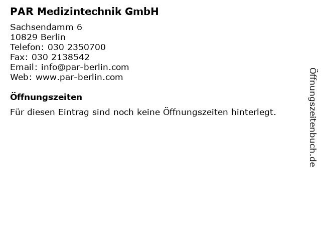 ᐅ Offnungszeiten Par Medizintechnik Gmbh Sachsendamm 6 In Berlin