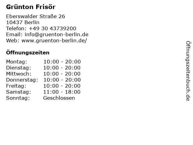 ᐅ Offnungszeiten Grunton Frisor Eberswalder Str 26 In Berlin Prenzlauer Berg