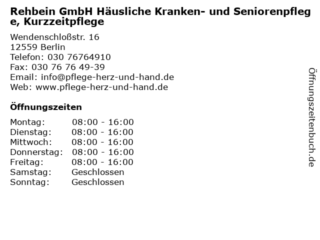 ᐅ Offnungszeiten Rehbein Gmbh Hausliche Kranken Und