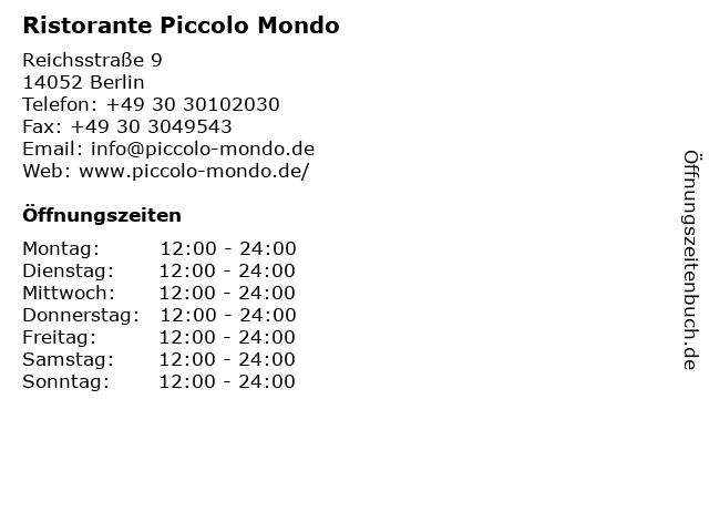 ᐅ Öffnungszeiten „Ristorante Piccolo Mondo“ | Reichsstraße ...