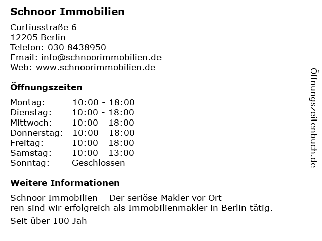 ᐅ Offnungszeiten Schnoor Immobilien E K Curtiusstr 6 In Berlin